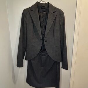 Sisley Grey Check Purple Pinstripe Skirt Suit Blazer Set Business Professional